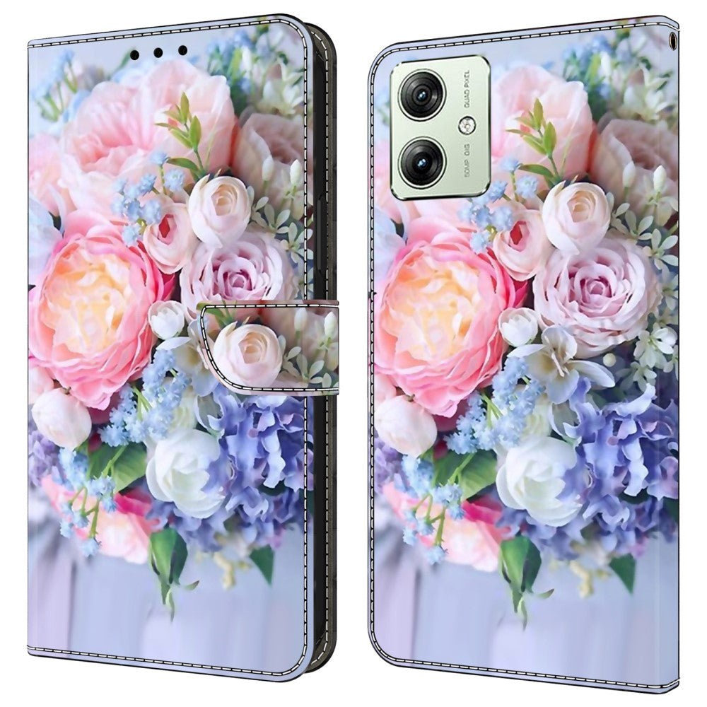 Motorola Moto G54 Leather Wallet Case w. Print - Flower Bouquet