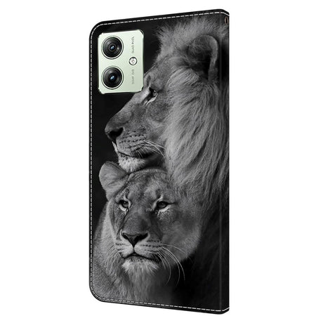 Motorola Moto G54 Leather Wallet Case w. Print - Lions