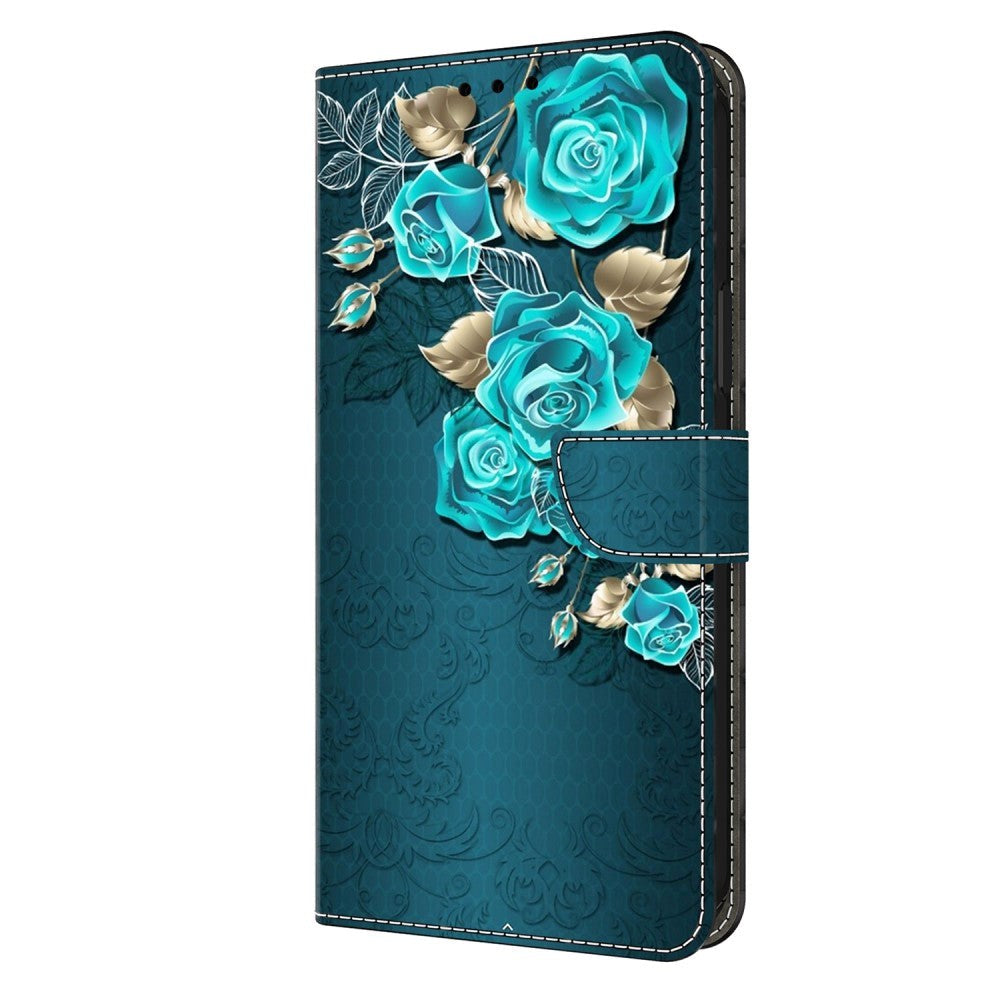 Motorola Moto G54 Leather Wallet Case w. Print - Blue Rose