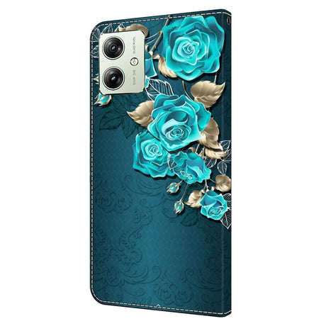 Motorola Moto G54 Leather Wallet Case w. Print - Blue Rose