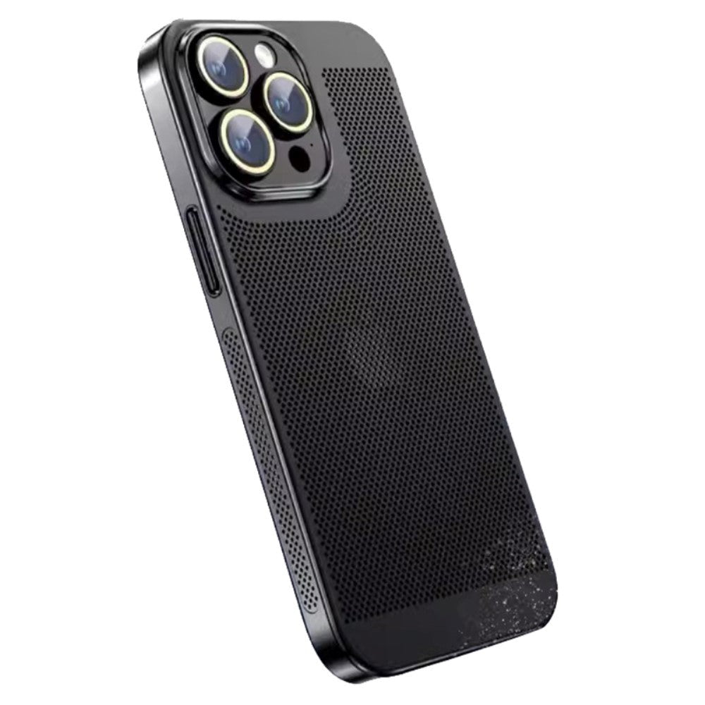 iPhone 15 Pro Hard Perforated Plastic Cover with Camera Lens Protection - Black