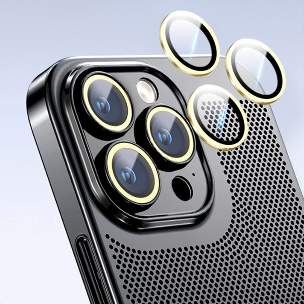 iPhone 15 Pro Hard Perforated Plastic Cover with Camera Lens Protection - Gold