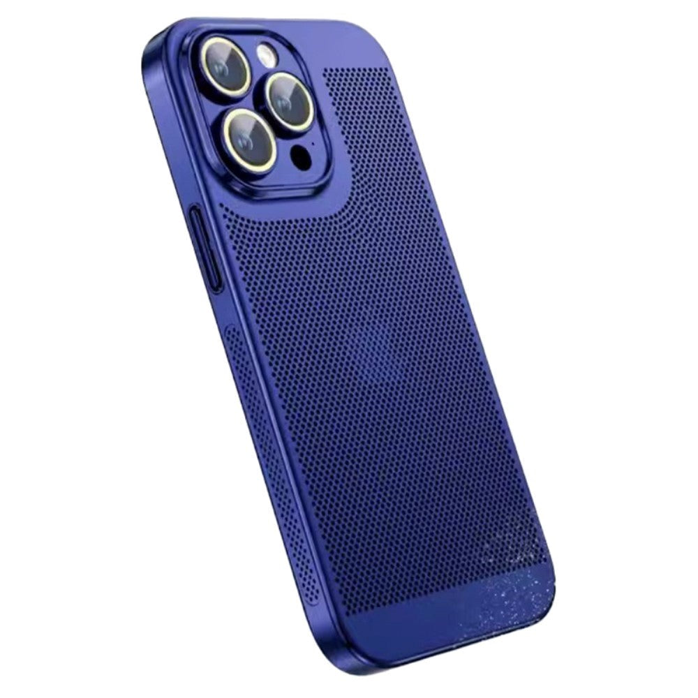 iPhone 15 Hard Perforated Plastic Cover with Camera Lens Protection - Blue