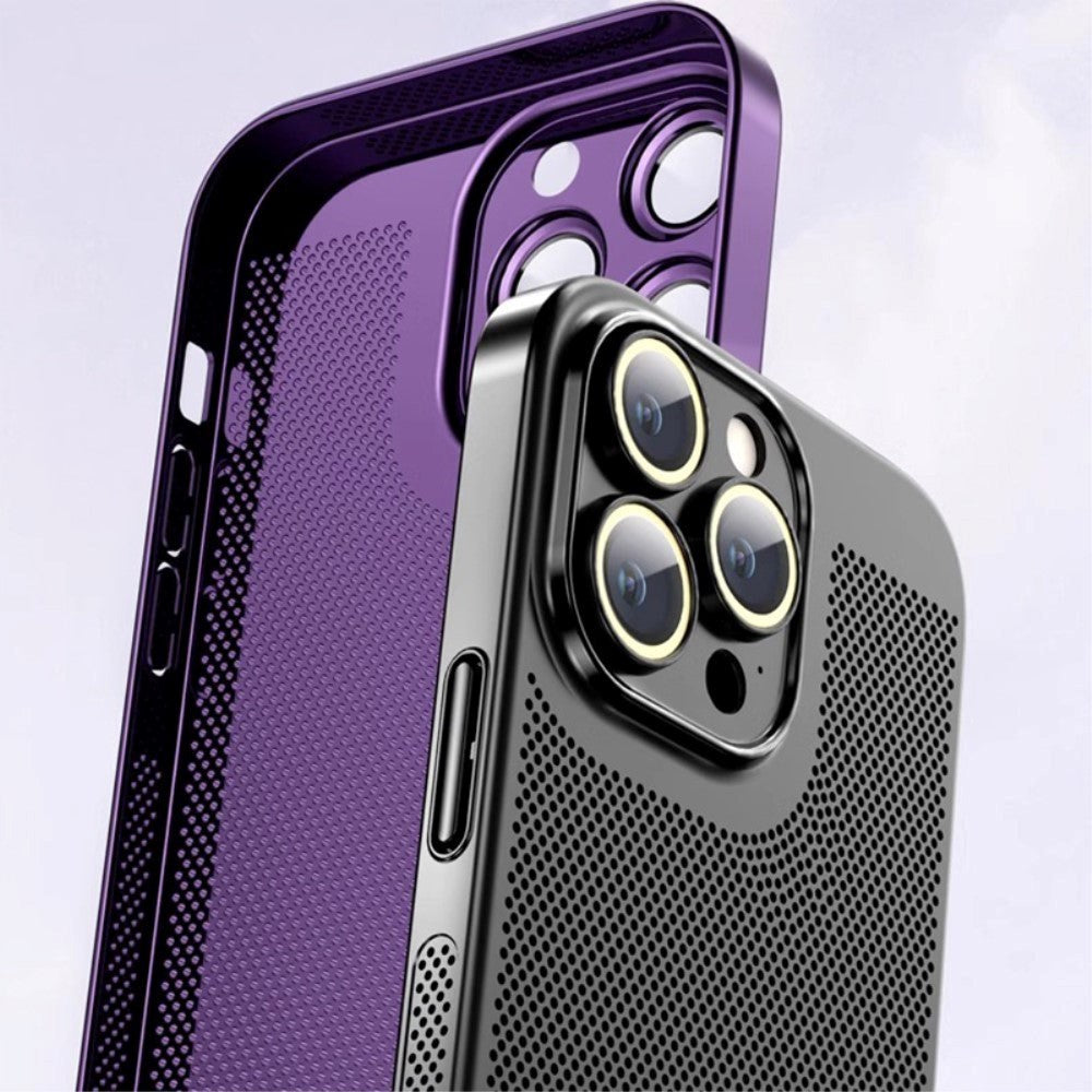 iPhone 15 Hard Perforated Plastic Cover with Camera Lens Protection - Siiver