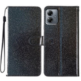 EIDERWOOD Motorola Moto G54 Leather Flip Case with Wallet and Strap - Glitter - Black