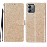 EIDERWOOD Motorola Moto G54 Leather Flip Case with Wallet and Strap - Glitter - Gold