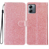 EIDERWOOD Motorola Moto G54 Leather Flip Case with Wallet and Strap - Glitter - Rose Gold