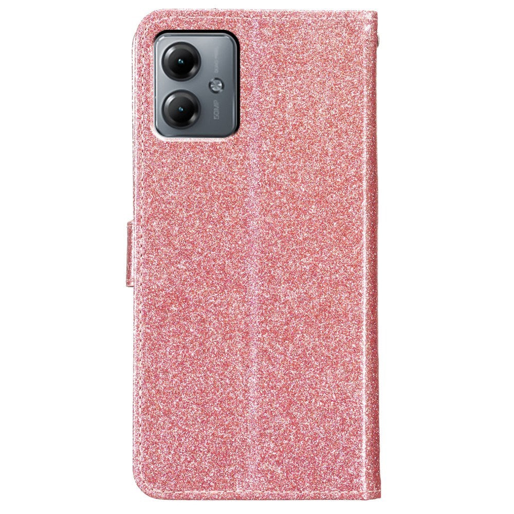 EIDERWOOD Motorola Moto G54 Leather Flip Case with Wallet and Strap - Glitter - Rose Gold