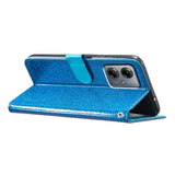 EIDERWOOD Motorola Moto G54 Leather Flip Case with Wallet and Strap - Glitter - Blue