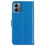 EIDERWOOD Motorola Moto G54 Leather Flip Case with Wallet and Strap - Glitter - Blue