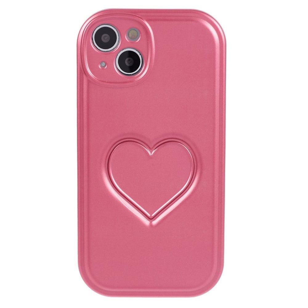 iPhone 15 Flexible Plastic Case w. Heart - Neon Pink