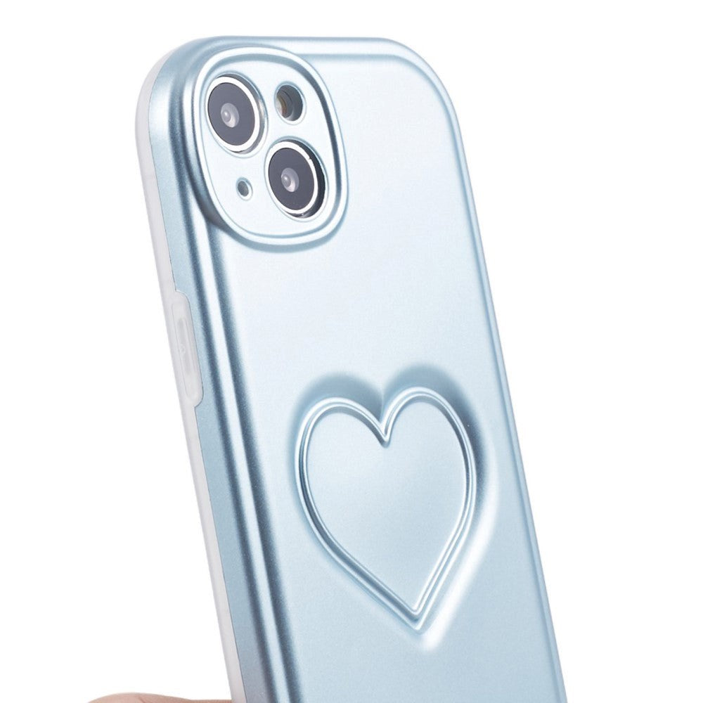 iPhone 15 Flexible Plastic Case w. Heart - Light Blue