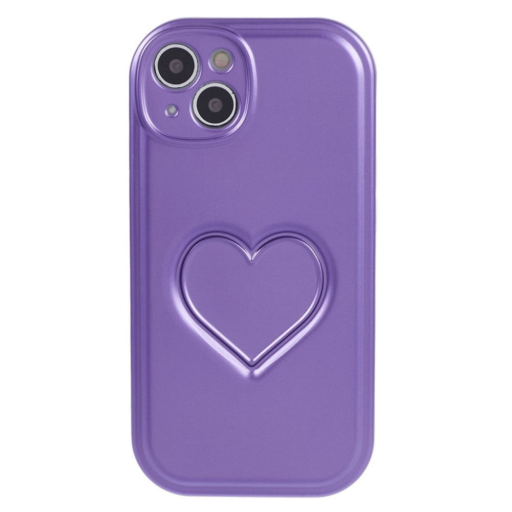 iPhone 15 Flexible Plastic Case w. Heart - Purple