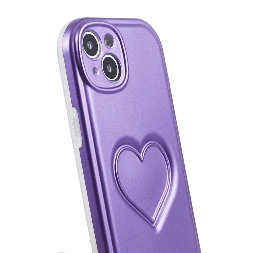 iPhone 15 Flexible Plastic Case w. Heart - Purple