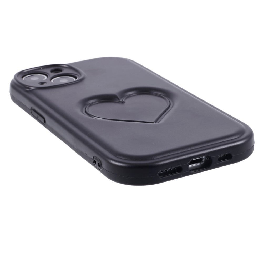 iPhone 15 Flexible Plastic Case w. Heart - Black