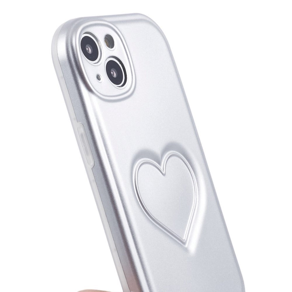 iPhone 15 Flexible Plastic Case w. Heart - Silver