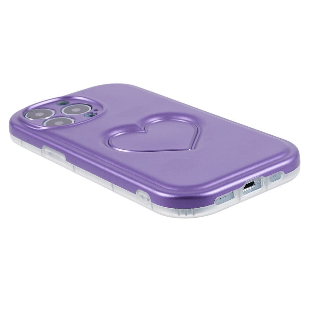 iPhone 15 Pro Flexible Plastic Case w. Heart - Purple