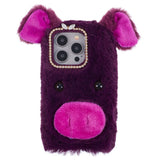 iPhone 15 Pro Flexible Plastic Back Cover w. Fur - Pig - Purple