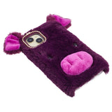 iPhone 15 Flexible Plastic Back Cover w. Fur - Pig - Purple