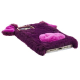 iPhone 15 Flexible Plastic Back Cover w. Fur - Pig - Purple