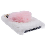 iPhone 15 Pro Flexible Plastic Back Cover w. Fur - Heart - Red / White