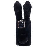 iPhone 15 Pro Flexible Plastic Back Cover w. Fur - Bunny Ears - Black