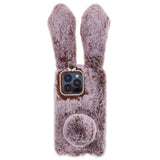 iPhone 15 Pro Flexible Plastic Back Cover w. Fur - Bunny Ears - Brown