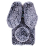 iPhone 15 Pro Flexible Plastic Back Cover w. Fur - Bunny Ears - Grey