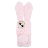 iPhone 15 Flexible Plastic Back Cover w. Fur - Bunny Ears - Pink