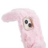 iPhone 15 Flexible Plastic Back Cover w. Fur - Bunny Ears - Pink