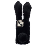 iPhone 15 Flexible Plastic Back Cover w. Fur - Bunny Ears - Black