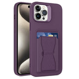 iPhone 15 Pro Flexible Plastic Case w. Card Holder & Kickstand - Dark Purple