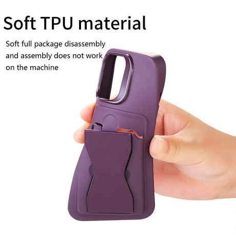 iPhone 15 Pro Flexible Plastic Case w. Card Holder & Kickstand - Purple