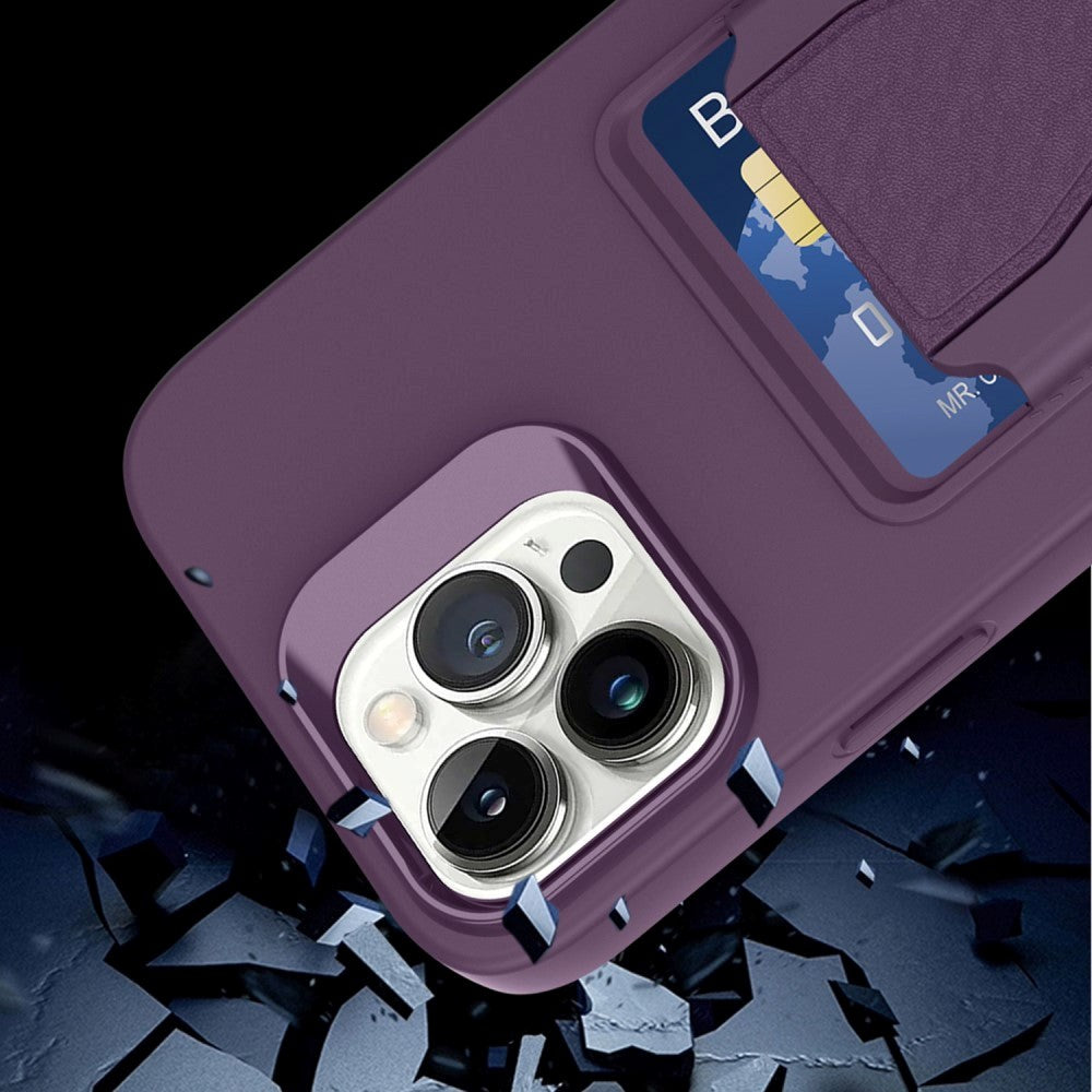 iPhone 15 Pro Flexible Plastic Case w. Card Holder & Kickstand - Purple