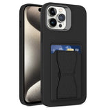 iPhone 15 Pro Flexible Plastic Case w. Card Holder & Kickstand - Black