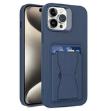 iPhone 15 Pro Max Flexible Plastic Case w. Card Holder & Kickstand - Navy Blue