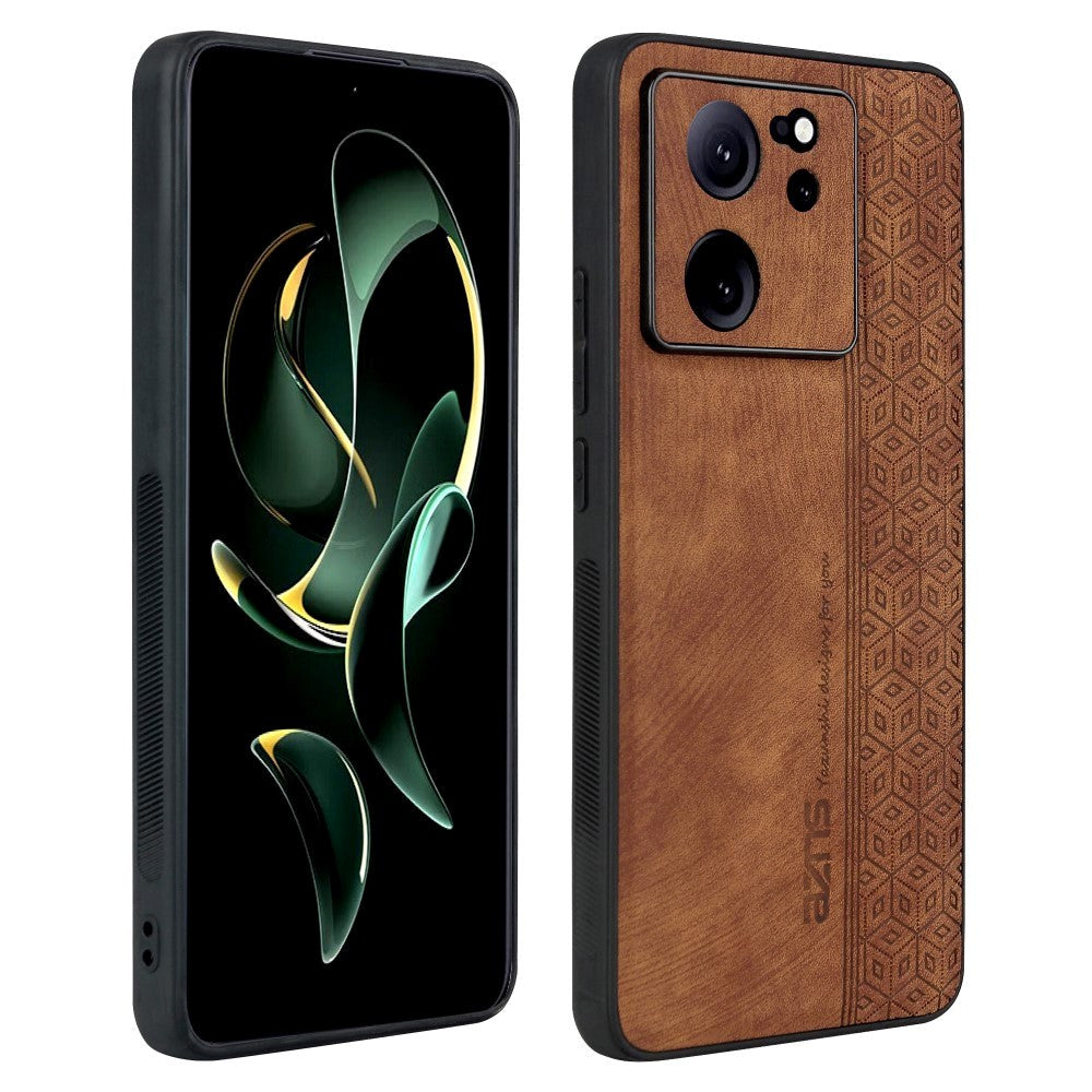 Xiaomi 13T / 13T Pro AZNS Leather Covered Plastic Case w. Pattern - Brown