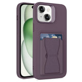 iPhone 15 Flexible Plastic Case w. Card Holder & Kickstand - Purple