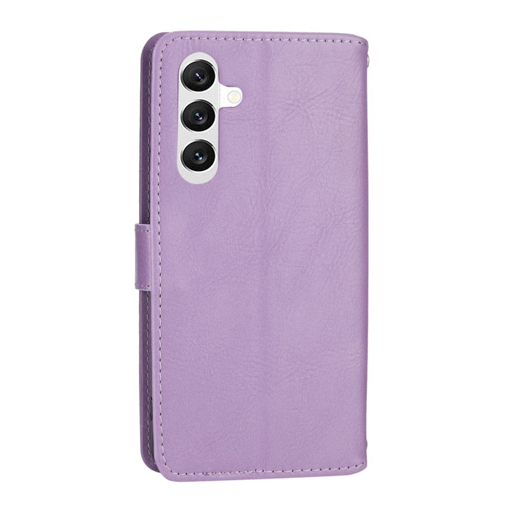 Samsung Galaxy A25 (5G) Leather Flip Case w. Zip Pocket & Strap - Purple