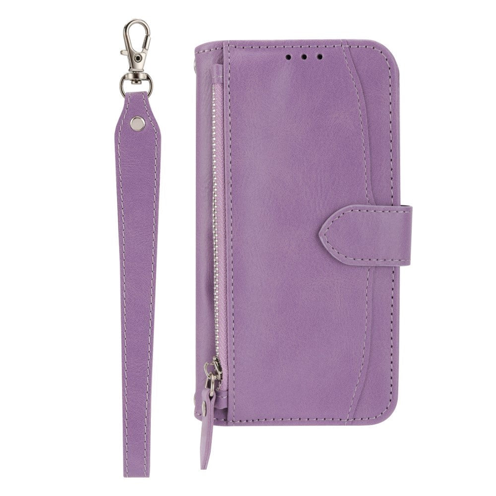 Samsung Galaxy A25 (5G) Leather Flip Case w. Zip Pocket & Strap - Purple