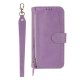 Samsung Galaxy A25 (5G) Leather Flip Case w. Zip Pocket & Strap - Purple