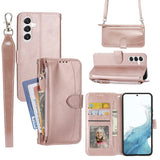 Samsung Galaxy A25 (5G) Leather Flip Case w. Zip Pocket & Strap - Rose Gold