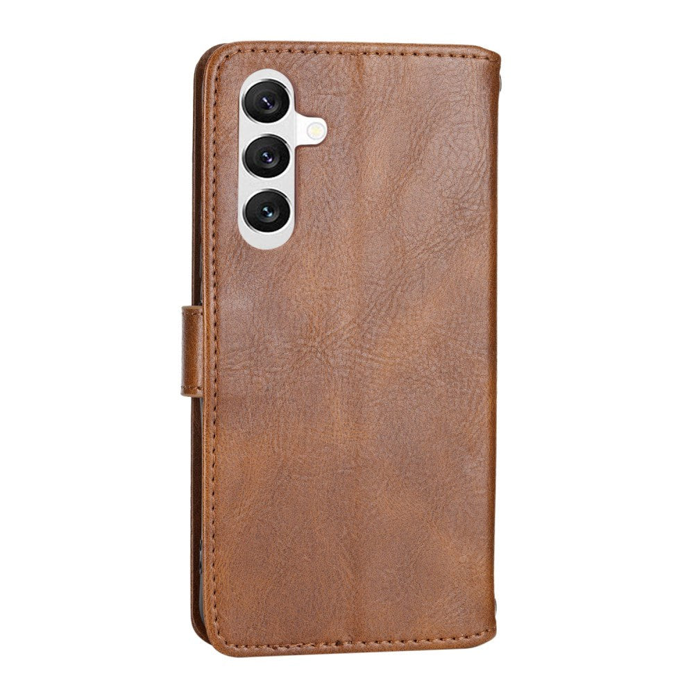 Samsung Galaxy A25 (5G) Leather Flip Case w. Zip Pocket & Strap - Brown