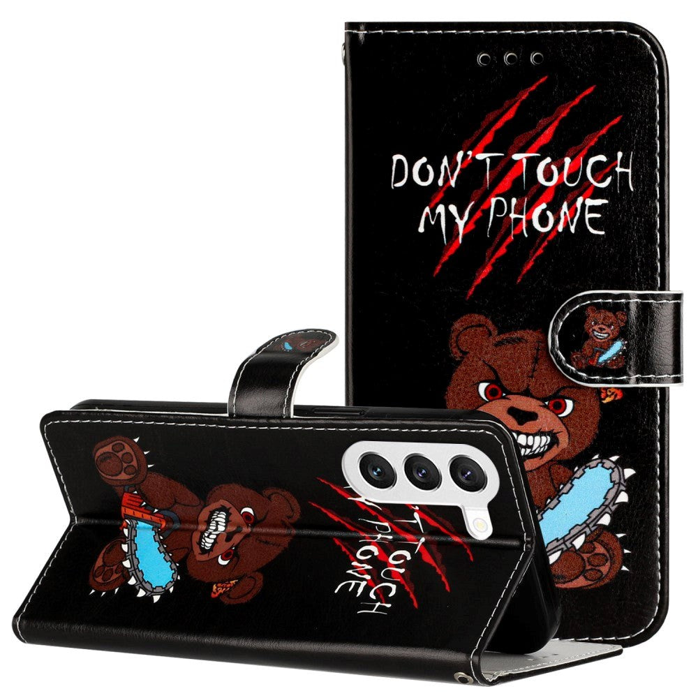 Samsung Galaxy S24 PU Leather Flip Case w. Wallet and Strap - "Don't Touch My Phone"