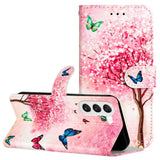 Samsung Galaxy S24 PU Leather Flip Case w. Wallet and Strap - Pink Tree