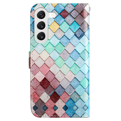 Samsung Galaxy S24 PU Leather Flip Case w. Wallet and Strap - Colored Squares