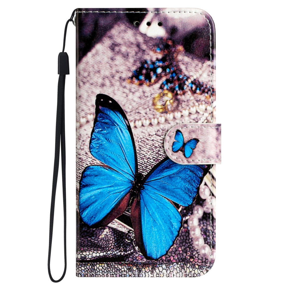 Samsung Galaxy S24 PU Leather Flip Case w. Wallet and Strap - Blue Butterfly