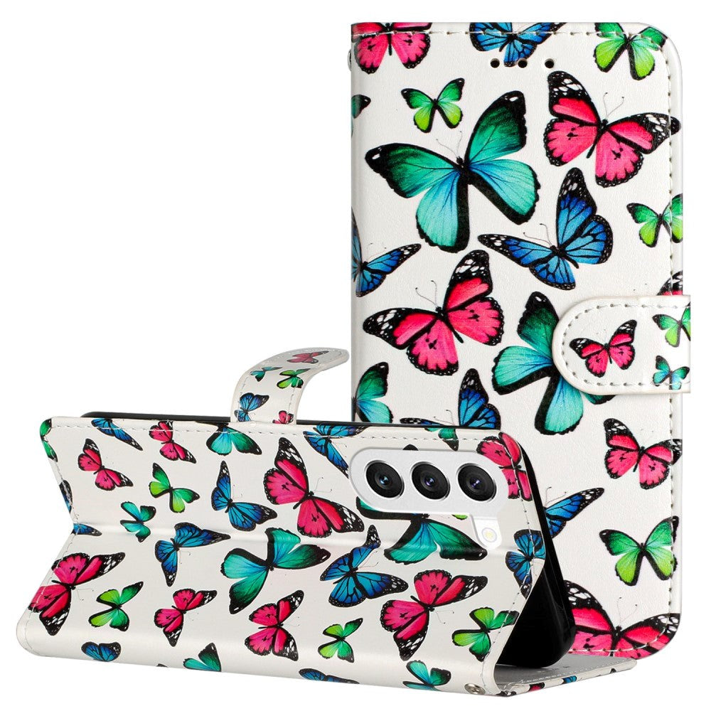 Samsung Galaxy S24 PU Leather Flip Case w. Wallet and Strap - Colorful Butterflies