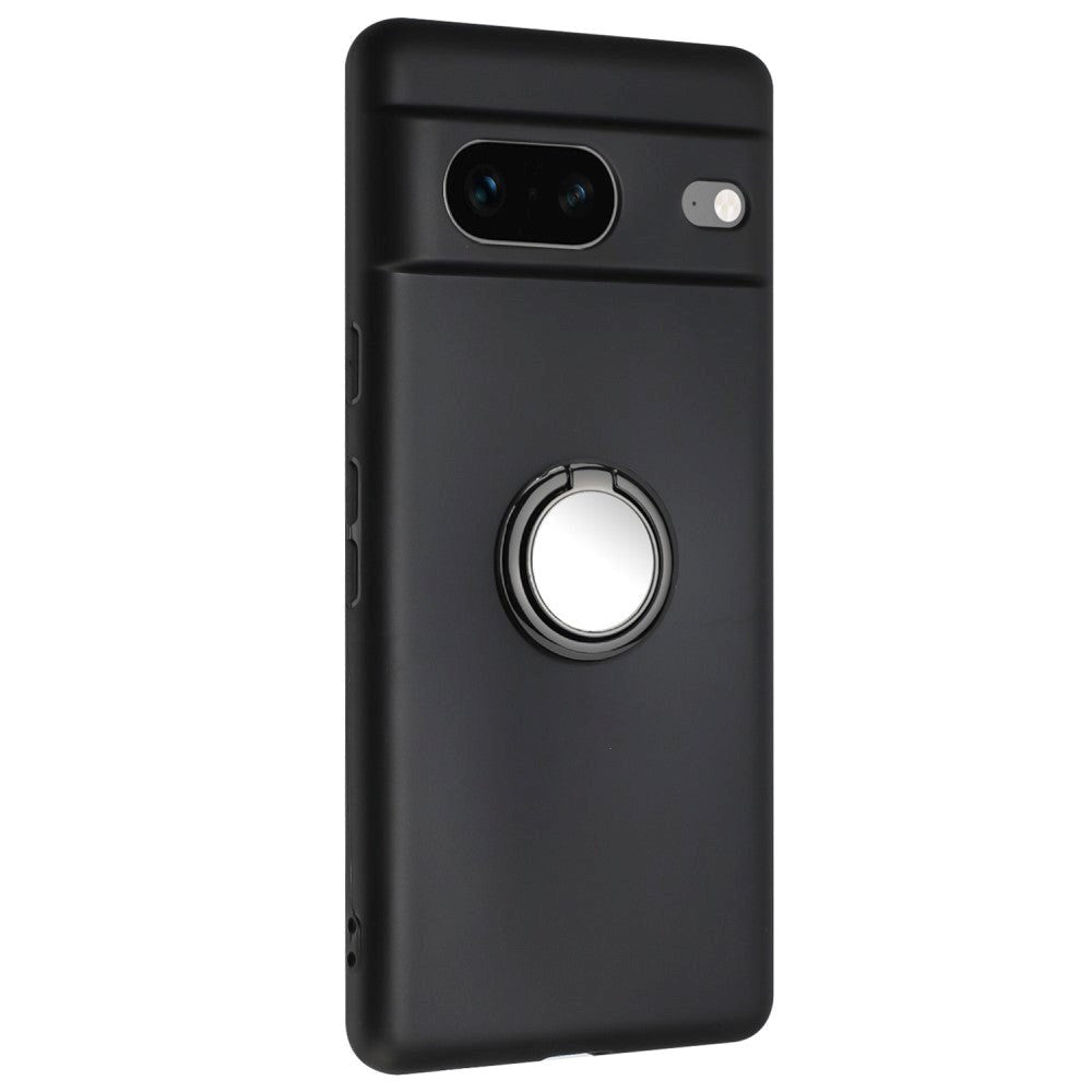 Google Pixel 8a Flexible Plastic Case w. Magnetic Ring Kickstand - Black w. Black Ring