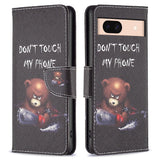 EIDERWOOD Google Pixel 8a Leather Flip Case w. Wallet & Print - "Don't Touch My Phone" - Bear